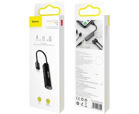 Переходник Baseus 3-in-1 Lightning Male to Dual Lightning & 3.5mm Female Adapter L52 (CALL52-0) Black