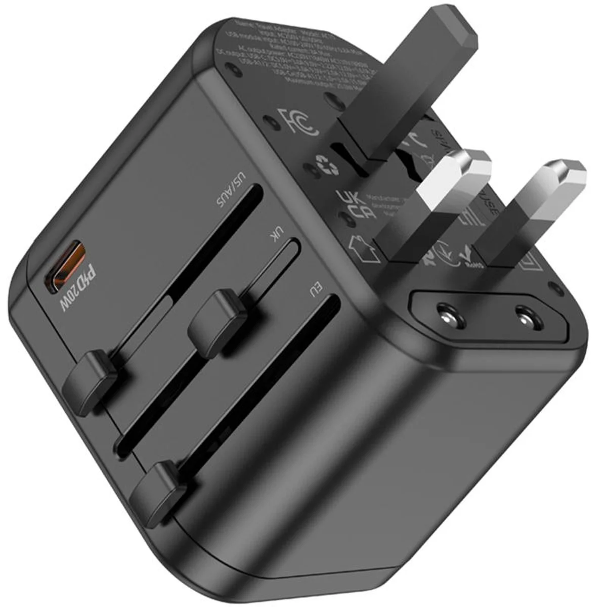 Сетевой универсальный переходник Hoco AC15 Walker PD20W+QC3.0 (2USB-A/1C) (EU) Black