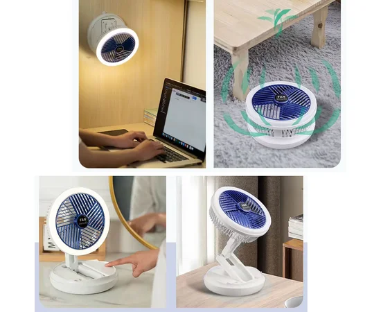 Настільний складаний вентилятор Folding Fan 2in1 with Night Light White