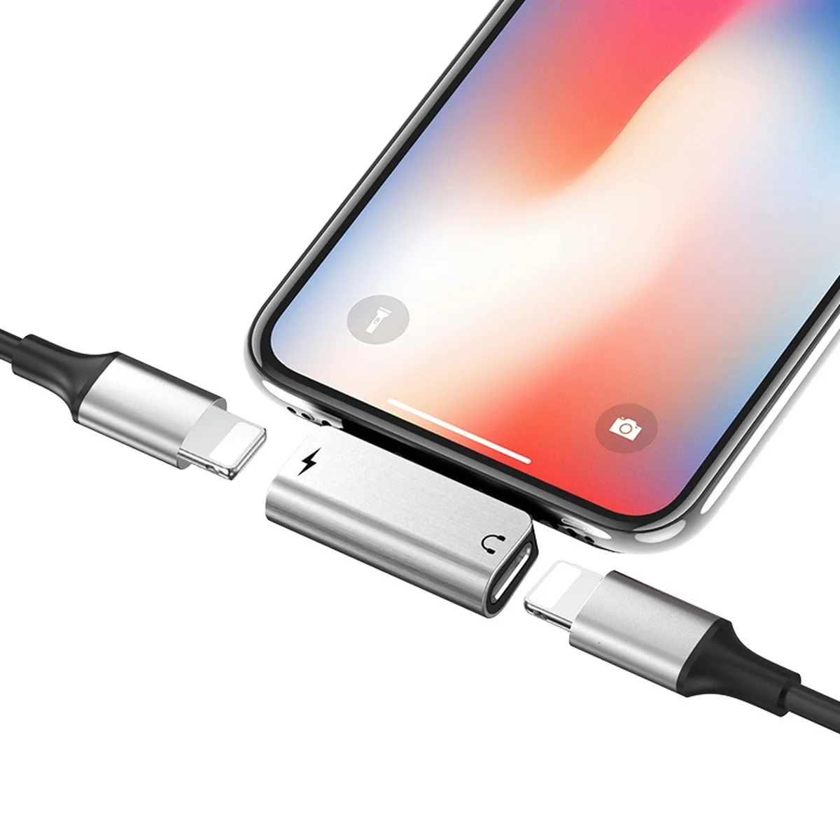Перехідник Hoco LS24 Lightning to lightning audio / lightning Сталевий