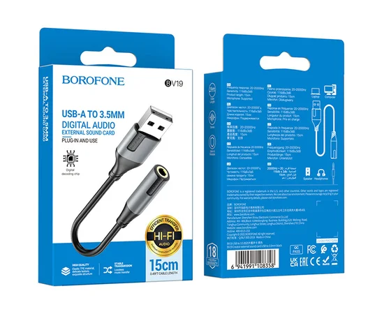 Переходник Borofone BV19 Creator USB to 3.5mm Black