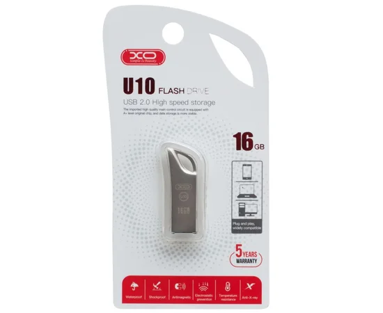 Флеш накопитель XO U10, 16GB USB 2.0 Серебряный