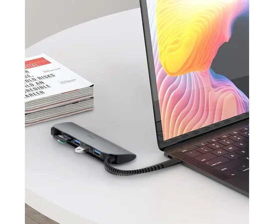 Переходник HUB Hoco HB17 Type-C to USB3.0*3+SD+TF Серый