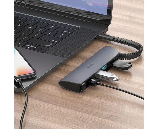 Переходник HUB Hoco HB12 Type-C Серый