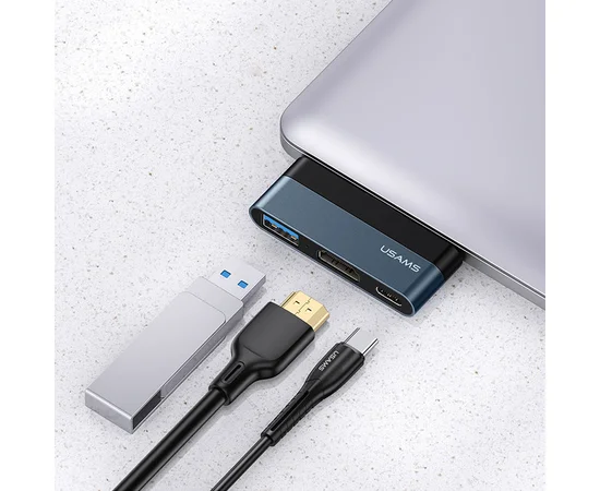 Переходник HUB Usams US-SJ492 Type-C Mini Hub (USB + HDMI + Type-C) Темно-серый