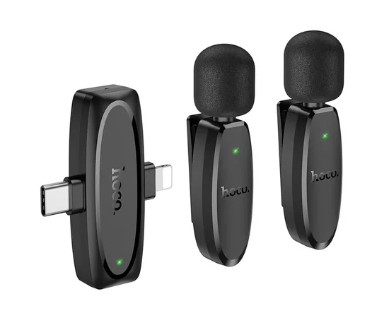 Петличный беспроводной микрофон Hoco L15 Dual-mic clip-on wireless digital (Lightning/Type-C) Black