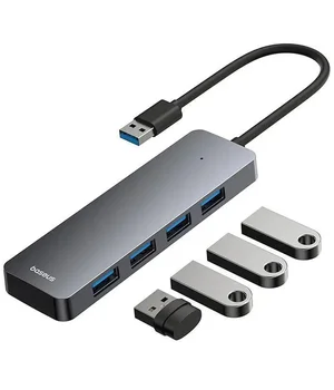 Перехідник HUB Baseus UltraJoy Series Lite 4-Port (USB-A to 4xUSB3.0+Type-C) (1m) (B0005280B811-02) Space Grey