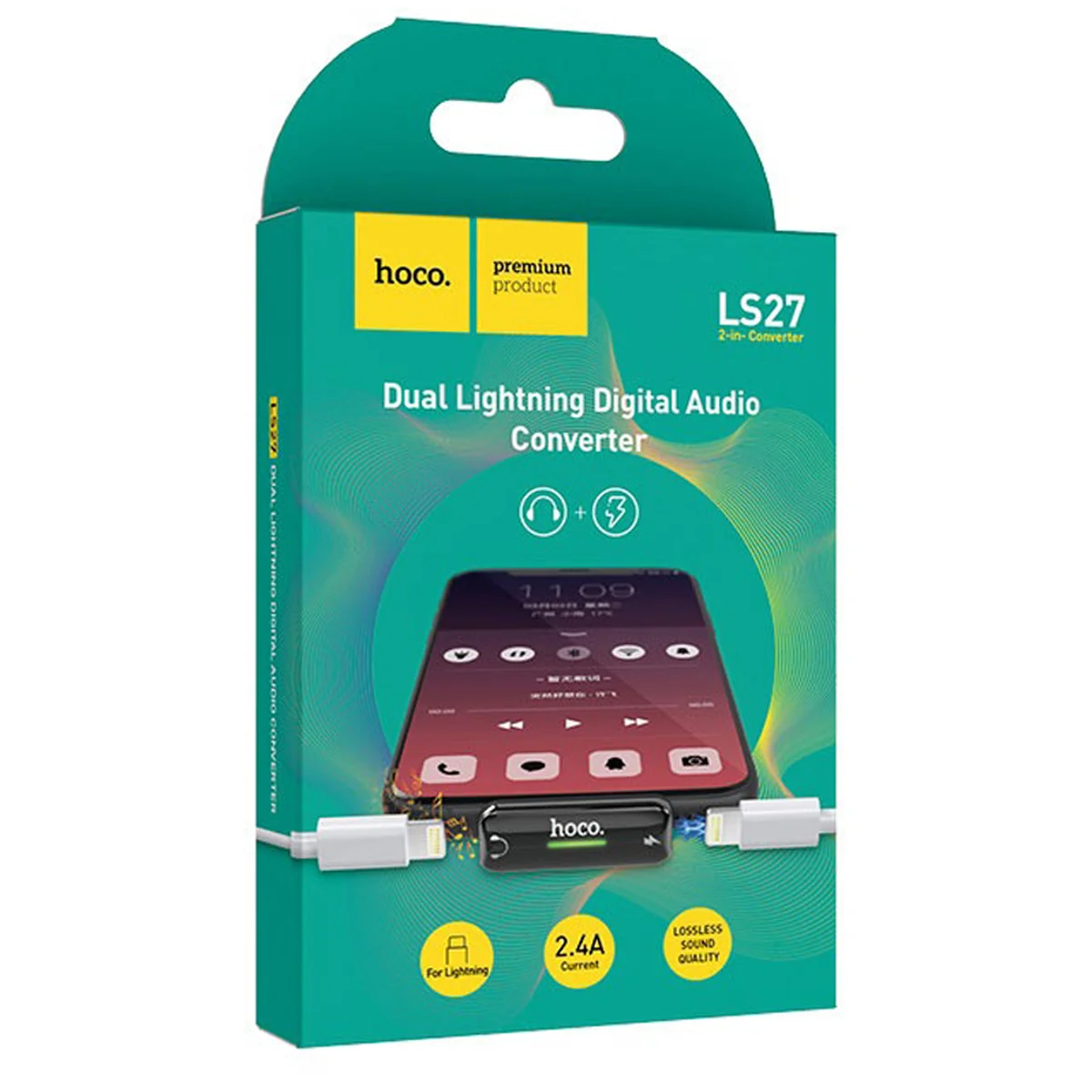 Переходник Hoco LS27 Dual Lightning Серый