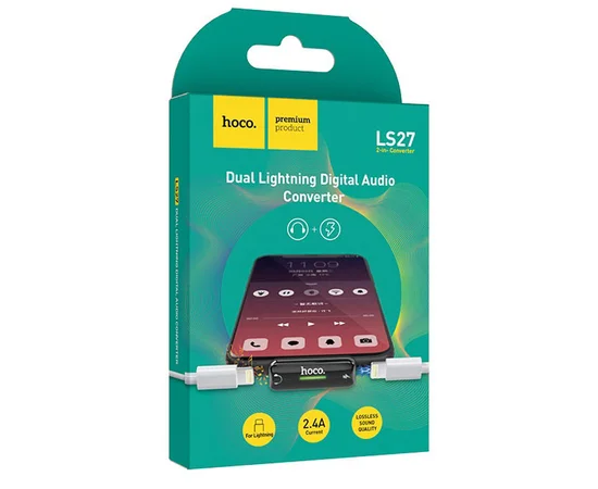 Переходник Hoco LS27 Dual Lightning Серый