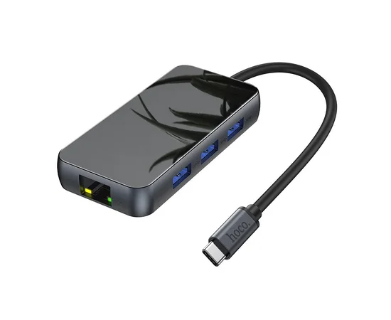 Переходник HUB Hoco HB16 Type-C to USB3.0*3+HDMI+PD+RJ45 Серый