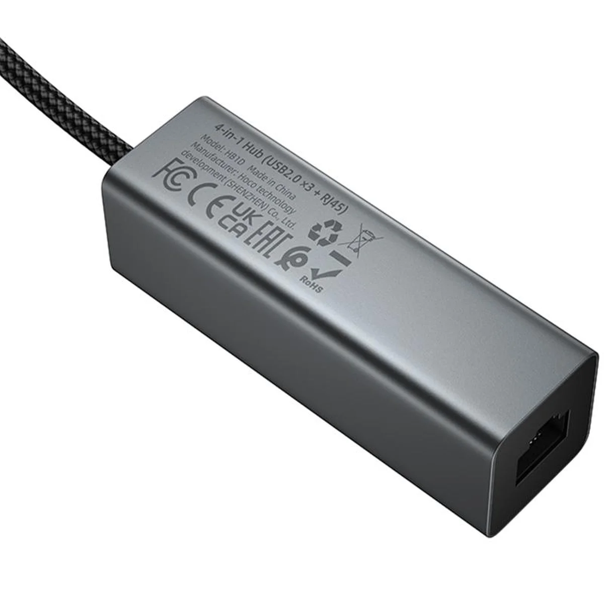Переходник HUB Hoco HB1D USB to USB2.0*3+RJ45 Metal gray