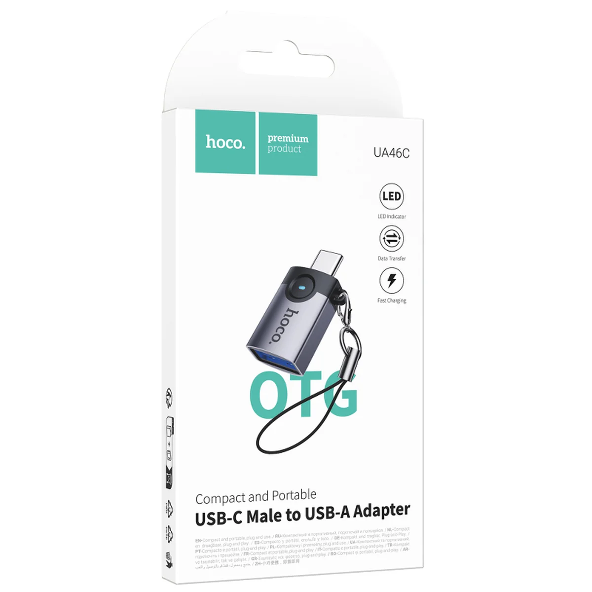 Переходник Hoco UA46C Type-C Male to USB Female USB3.0 Metal gray