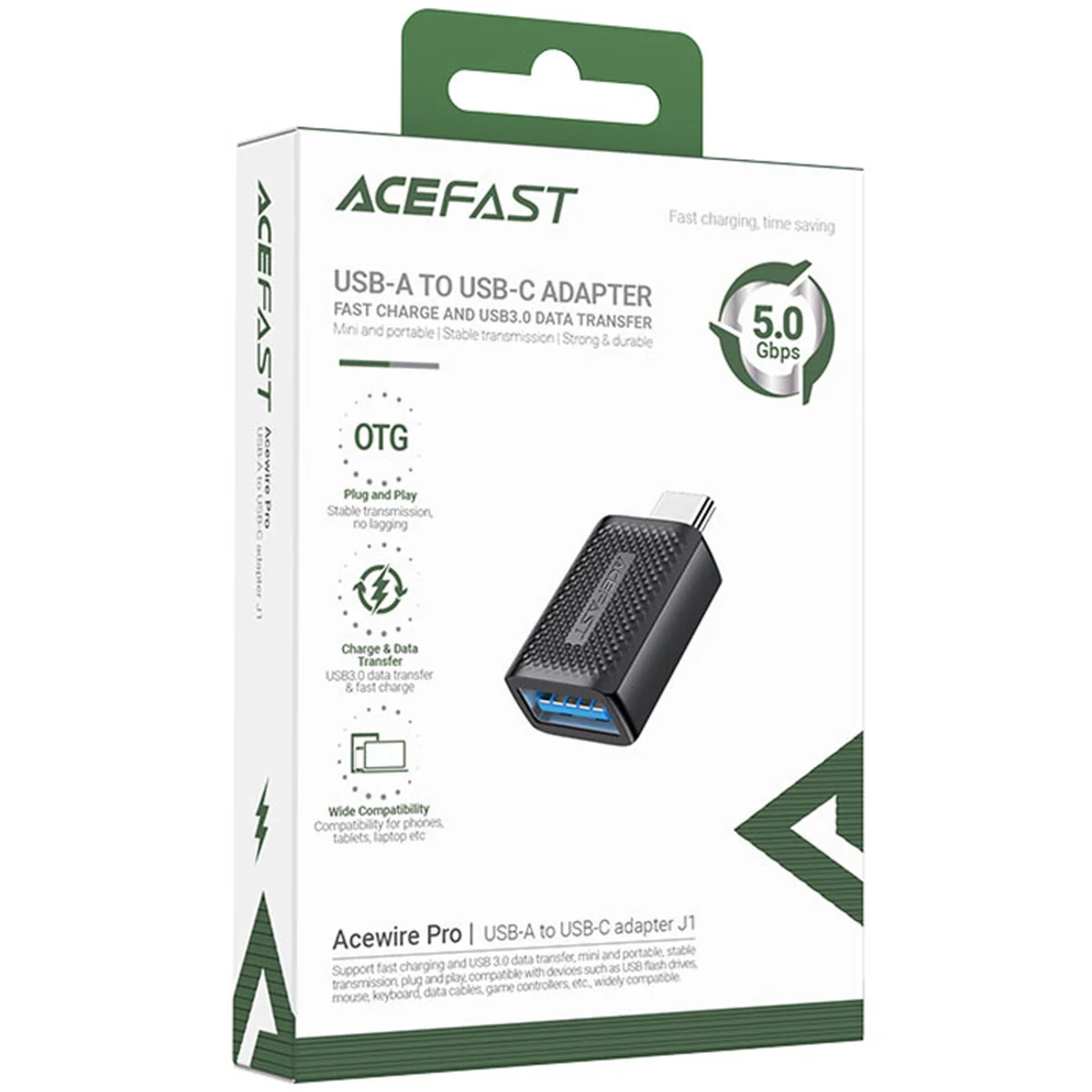 Переходник Acefast J1 Type- Male to USB Female Black