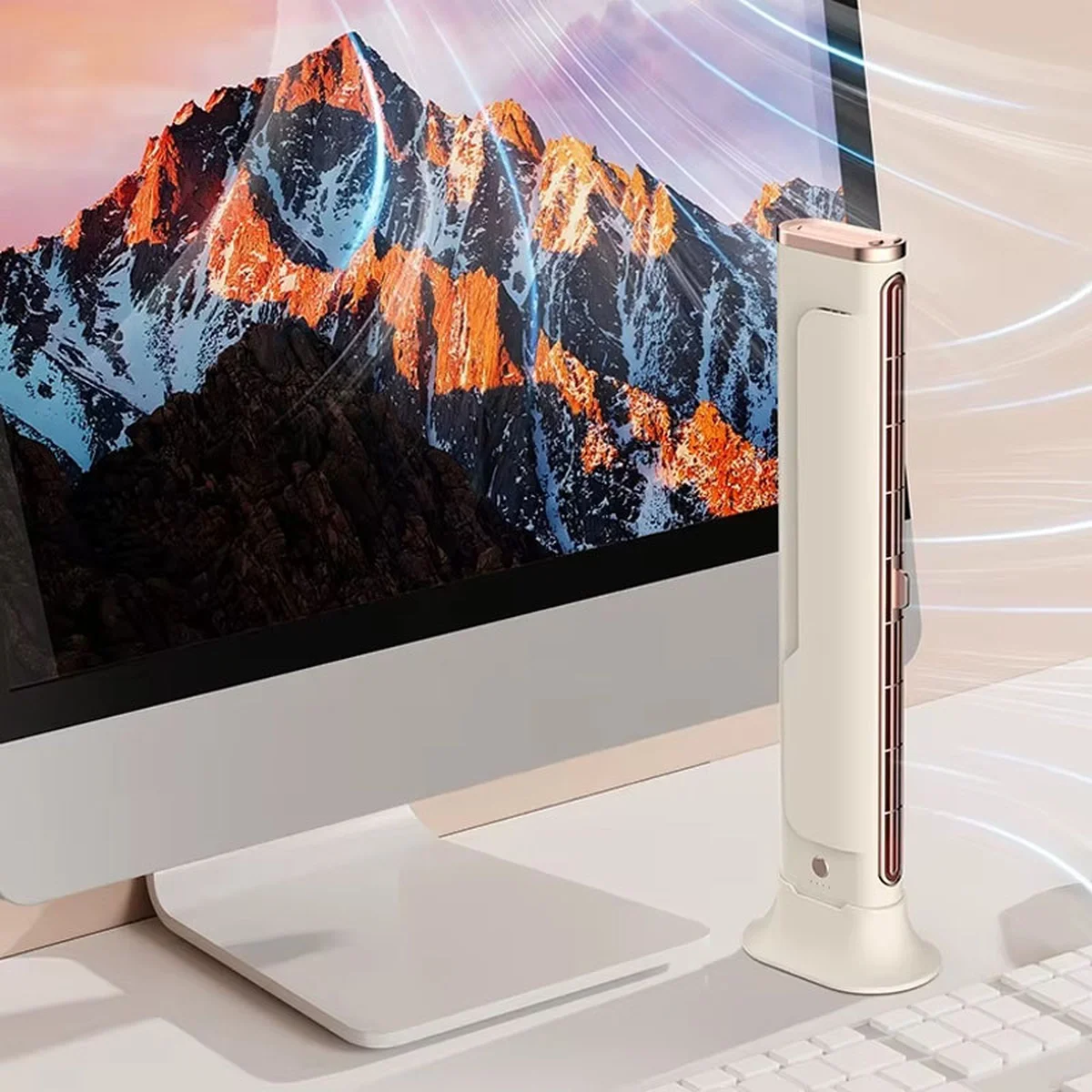 Настольный вентилятор F3 Tower Fan 3 speeds with battery 1200 mAh Biege