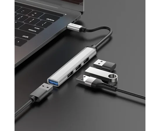 Переходник Hoco HB26 4in1 (Type-C to USB3.0+USB2.0*3) Silver