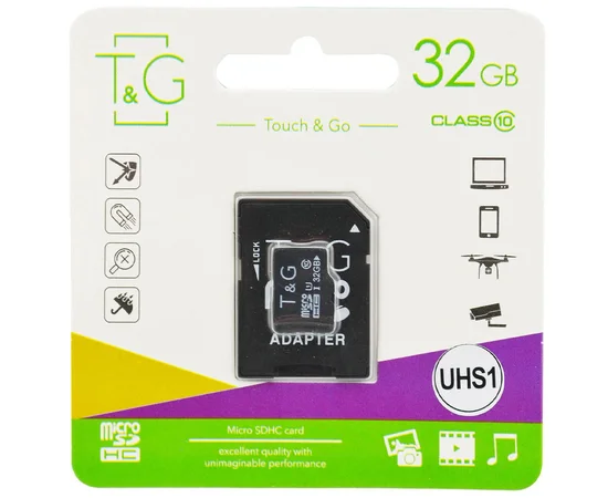 Карта памяти T&G microSDHC (UHS-1) 32 GB class 10 (с адаптером) Черный