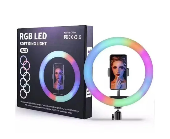 Кольцевая LED лампа RGB 33 см (6 цветов) с зажимом для тел.+пульт Черный