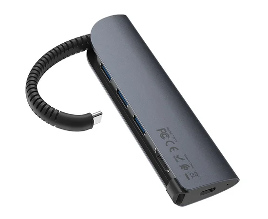 Переходник HUB Hoco HB13 Type-C Серый