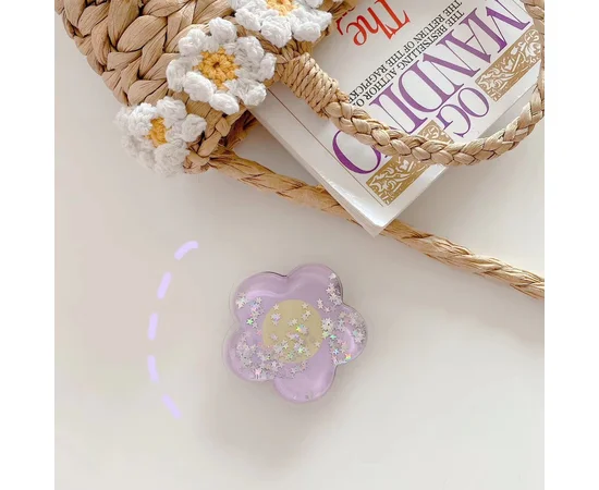 Держатель для телефона круглый (liquid shine) Цветок / Сиреневый