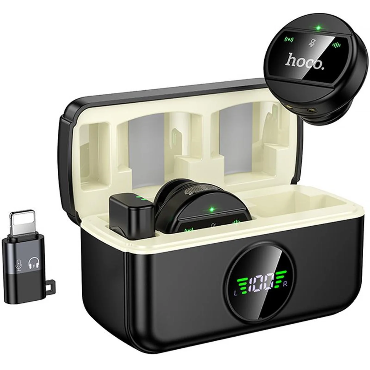 Петличный беспроводной микрофон Hoco L22 Bright 2in1 (Lightning/Type-C) Black