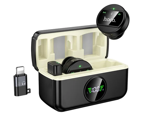 Петличный беспроводной микрофон Hoco L22 Bright 2in1 (Lightning/Type-C) Black