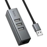 Переходник HUB Hoco HB1D USB to USB2.0*3+RJ45 Metal gray