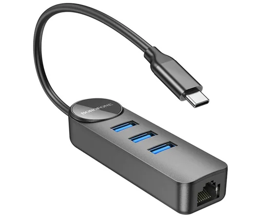 Переходник Borofone DH6 Erudite 4in1 Gigabit Ethernet (Type-C to USB3.0*3+RJ45) (0.2m) Black