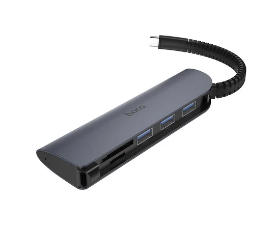Переходник HUB Hoco HB17 Type-C to USB3.0*3+SD+TF Серый