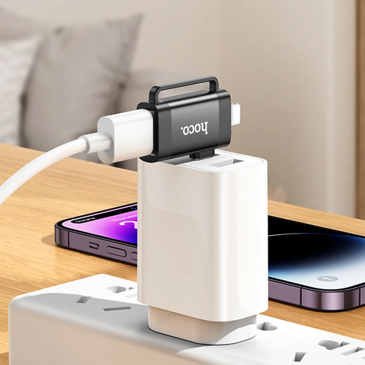 Переходник Hoco UA31F OTG 2in1 Lightning male/Type-C male to USB female Black