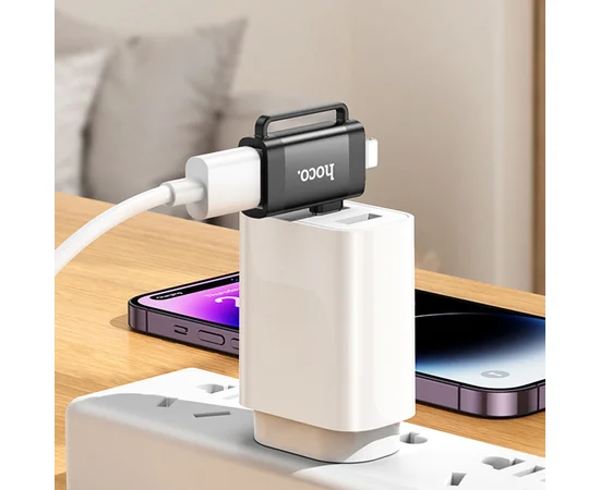 Переходник Hoco UA31F OTG 2in1 Lightning male/Type-C male to USB female Black