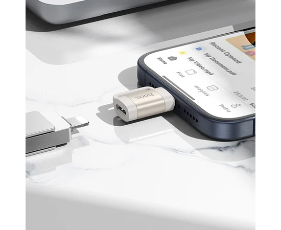 Переходник Hoco UA31E OTG Type-C male to Lightning female Gray