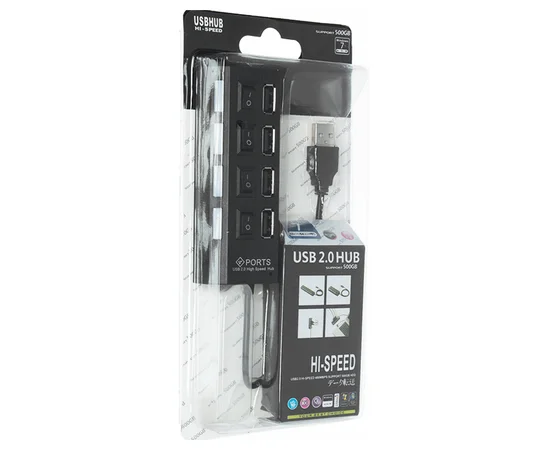 USB HUB Adapter (4USB 2.0 ) (20см) Черный