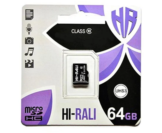 Карта памяти Hi-Rali microSDXC (UHS-3) 64 GB Card Class 10 без адаптера Черный