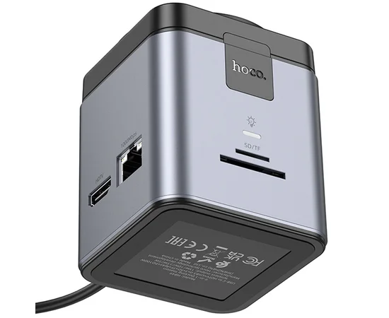 Перехідник HUB Hoco HB49 Effortless 9in1 100W із БЗУ Metal gray