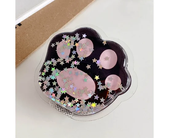 Держатель для телефона круглый (liquid shine) Лапа Черная / Розовая