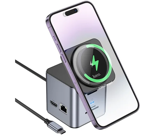 Перехідник HUB Hoco HB49 Effortless 9in1 100W із БЗУ Metal gray