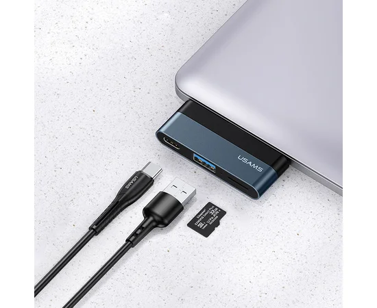 Переходник HUB Usams US-SJ491 Type-C Mini Hub (Type-C + USB + Micro SD) Темно-серый