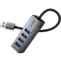 Перехідник HUB Hoco HB1B 4in1 (USB to 4xUSB 3.0) (0.2m) Metal gray