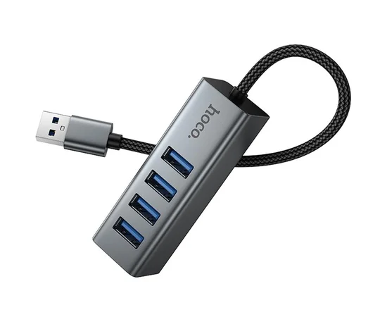 Переходник HUB Hoco HB1B 4in1 (USB to 4xUSB 3.0) (1m) Metal gray