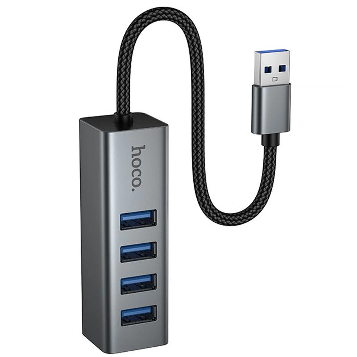 Перехідник HUB Hoco HB1B 4in1 (USB to 4xUSB 3.0) (0.2m) Metal gray