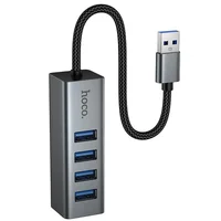 Перехідник HUB Hoco HB1B 4in1 (USB to 4xUSB 3.0) (0.2m) Metal gray