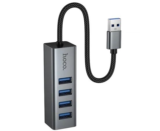 Переходник HUB Hoco HB1B 4in1 (USB to 4xUSB 3.0) (1m) Metal gray