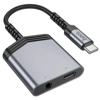 Перехідник Hoco LS39 Type-C to Type-C + 3.5mm Metal gray