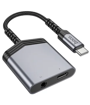 Перехідник Hoco LS39 Type-C to Type-C + 3.5mm Metal gray