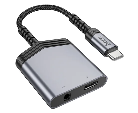 Перехідник Hoco LS39 Type-C to Type-C + 3.5mm Metal gray