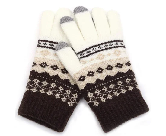 Перчатки сенсорные Color Series с узором Белый / Коричневый