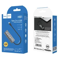 Переходник HUB Hoco HB1 USB to USB 2.0 (4 port) (1m) Серый
