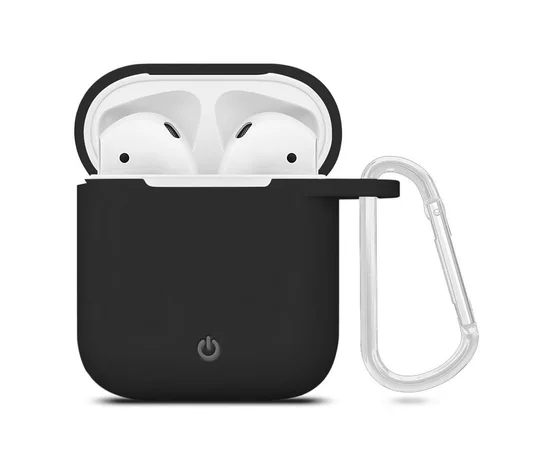 Силиконовый футляр с карабином для наушников AirPods Черный / Black