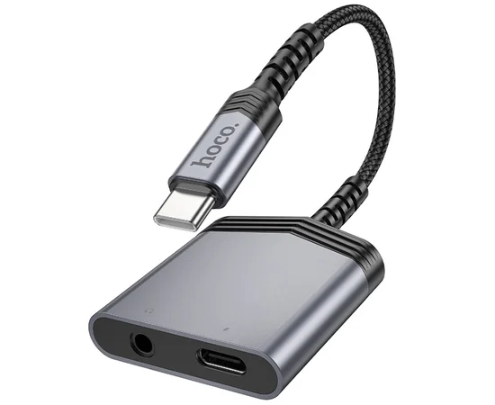 Перехідник Hoco LS39 Type-C to Type-C + 3.5mm Metal gray