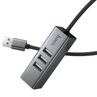 Переходник HUB Hoco HB1D USB to USB2.0*3+RJ45 Metal gray